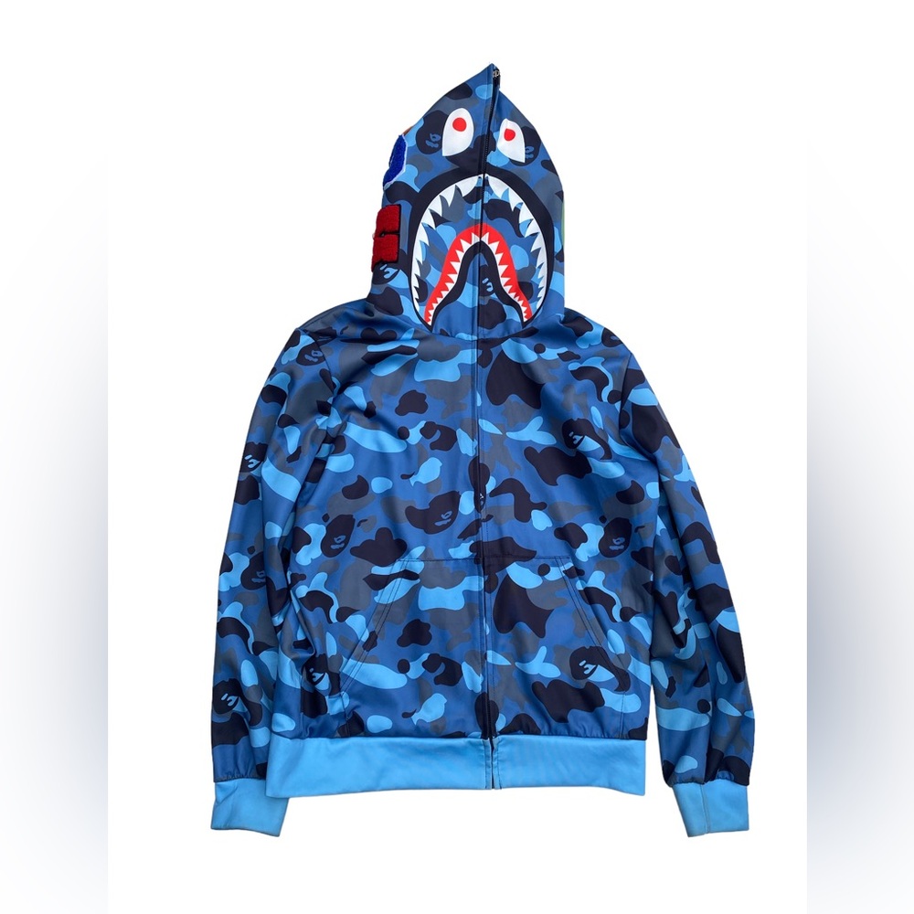 Blue Color Camo Full Zip Shark Hoodie,   Full Zip Hoodie,  Shark Hoodie